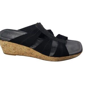 Donald J. Pliner Black Elastic Cork Wedge Sandals Size 10 Womens Platform Slides